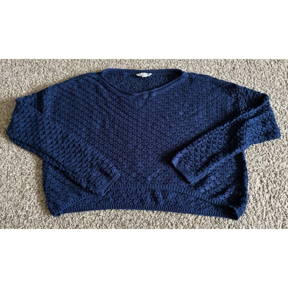 Women's Olive & Oak Blue Cropped Crochet Sweater, Medium